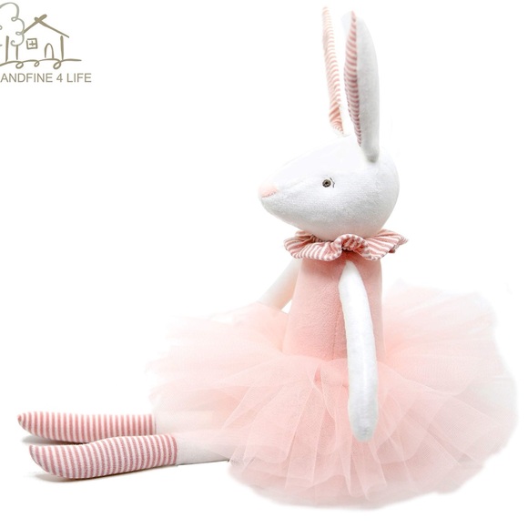 Striped Ear Bunny Plush in Pink and White great Easter Gift - Picture 2 of 8